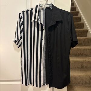 Split Black and White Striped Button Up Shirt